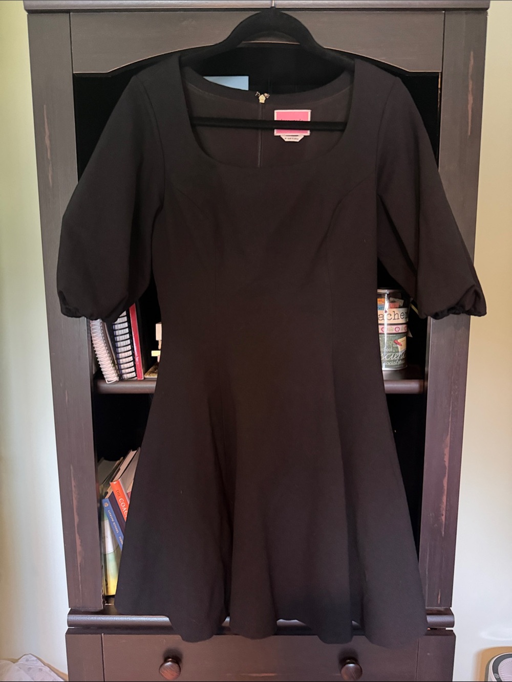 Black Square-Neck Mini Dress with Puff Sleeves - Kate Spade